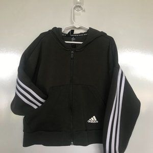 Adidas Green with White Strip zip up Hoodie w/logo on front pocket size 6-8